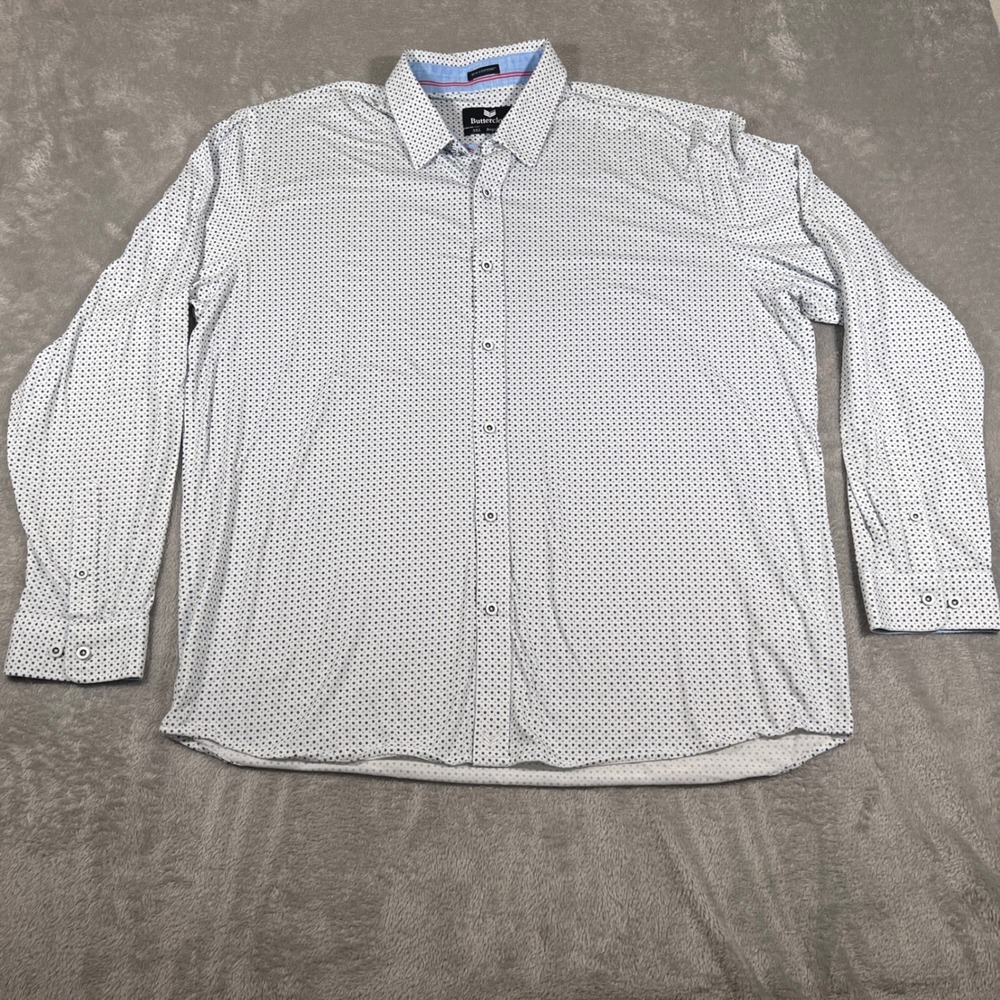 Buttercloth Shirt Mens 3XL White Dotted Icy Cotton Button Down‎ Long Sleeve